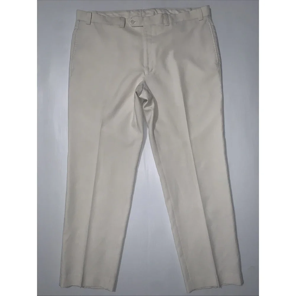 Lauren Ralph LRL Pants Mens 40x30 Pique Off White Straight Lined Classic Preppy
